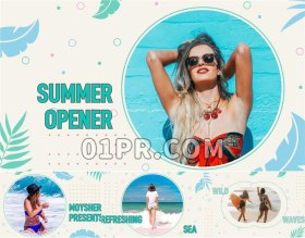 Pr模板片头 8张照片35秒卡通夏日清新美丽美好夏季度假 Pr片头模