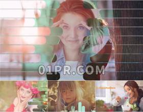 Pr模板 15张照片58秒简约唯美圆条镜头耀斑炫光幻灯片 Pr片头模板