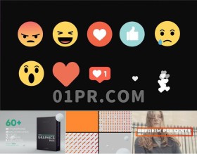Pr表情模板 动画图标表情标题转场背景贴纸元素