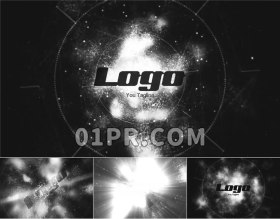 Pr模板Logo 抽象空间爆炸光烟雾粒子黑暗黑色标志演绎 Pr素材