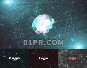 Pr模板logo 智能大脑数字粒子科技AI标志演绎揭示 Pr素材Logo