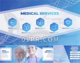 Pr模板图文 蓝色医疗医院医学医生健康幻灯片 Pr模板素材