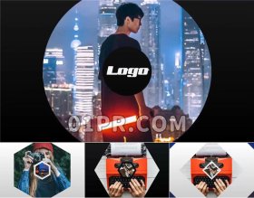 Pr飞越图片Logo模板 正方形圆形六边形菱形几何视差照片标志演绎