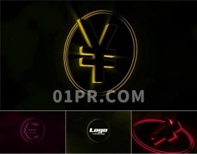Pr经济钱币Logo模板 人民币美元欧元日元标志演绎 Pr素材