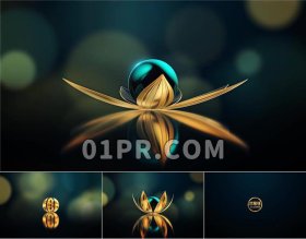 Pr珍珠花瓣Logo模板 3D金色抽象花朵标志演绎 Pr素材Logo
