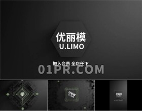 Pr黑色矩形Logo模板 竖屏横屏快速正方形六边形标志演绎Logo
