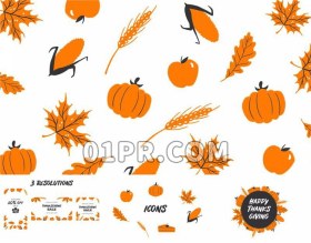 Pr手绘秋天素材模板 秋季玉米南瓜感恩节背景标题图标 Pr素材