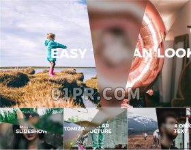 Pr简约幻灯片模板 20层21秒时尚简洁简单照片 Pr素材模板片头