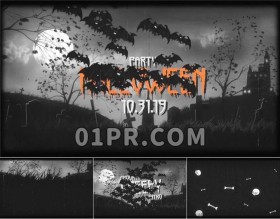 Pr万圣节片头标题模板 黑白卡通幽灵墓地夜晚logo Pr素材