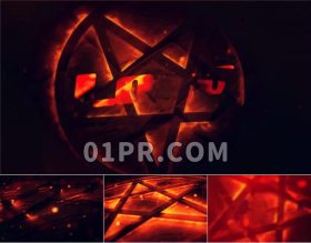Pr火焰五星Logo模板 神秘粒子五芒星万圣节标志演绎 Pr素材模板
