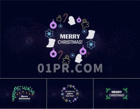 Pr圣诞节动画字幕模板 10组圣诞树新年雪花全屏标题Pr基本图形素