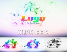 Pr七彩缤纷标志模板 水墨粒子液体飞溅片头Logo Pr模板Logo
