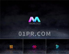 Pr能量爆发Logo模板 霓虹灯发光粒子轨迹标志演绎 Pr素材模板Logo