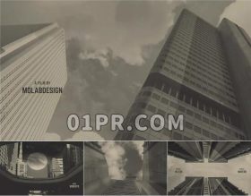 Pr黑白城市片头模板 摩天大楼大厦电影文字介绍 Pr模板片头标题