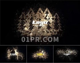 Pr圣诞节Logo模板 5组圣诞老人圣诞树黄金闪光粒子 Pr素材模板