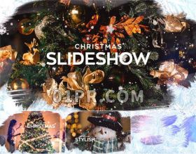 Pr圣诞冬天幻灯片模板 16张63秒圣诞节雪花新年 Pr模板相册