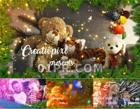 Pr圣诞节回忆相册模板 10张29秒优雅金色粒子新年祝福 Pr模板相册