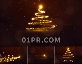 Pr粒子圣诞树Logo模板 圣诞节金色闪光轨迹标志演绎 Pr素材模板