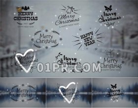 Pr冬季圣诞节字幕预设mogrt 8组圣诞节新年雪花动画 Pr素材字幕
