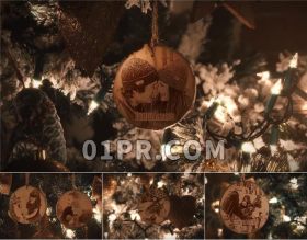 Pr圣诞树悬挂相册模板 32张2分钟圣诞节吊坠回忆照片 Pr素材