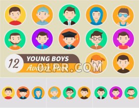 Pr男人动画头像预设mogrt 12组卡通年轻男子男孩男性 Pr素材