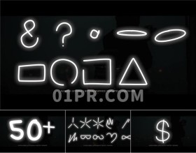 Pr霓虹灯涂鸦符号预设 50组发光辉光手写数字元素 Pr素材mogrt