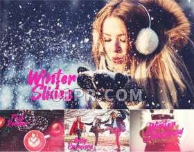 Pr模板片头 8张19秒冬天冬季寒假落雪下雪幻灯片 Pr素材