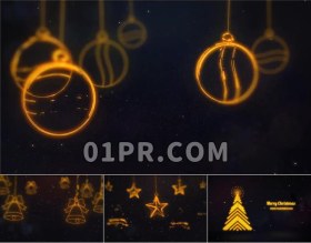 Pr素材 金色黄金圣诞节圣诞树新年祝福文字标题 Pr基本图形预设mo