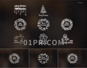 Pr字幕图形预设 9组圣诞节日新年全屏动画标题粒子花环 Pr素材