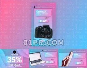 Pr模板 10张竖屏科技活力多彩鲜艳价格产品促销展示幻灯片 Pr素材