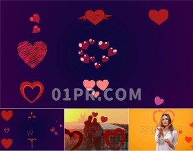 Pr图形模板 16组爱情心形爱心浪漫手绘元素情人节 Pr动画素材