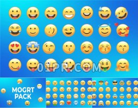 Pr贴纸素材 92个emoji表情动画搞笑循环卡通符号 Pr基本图形模板