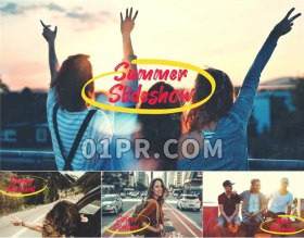 Pr模板相册 17张夏日耀斑怀旧划痕复古快乐幻灯片 Pr片头模板