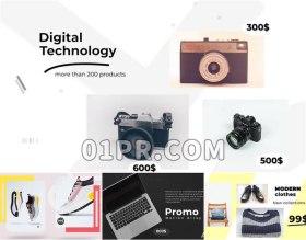 Pr模板 5个场景电子产品服饰展示促销宣传包装介绍幻灯片 Pr素材
