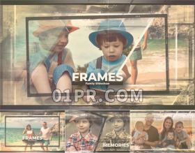 Pr模板相册12张44秒孩子家庭旅行婚礼回忆复古炫光相框Pr模板片头