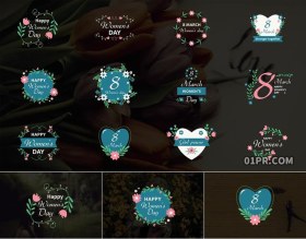 Pr字幕模板 12组手绘38妇女节春天花卉鲜花动画文字标题 Pr素材