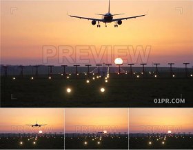 日落时分飞机降落 PR/AE/FCPX视频素材