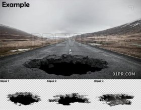 4组地面地表塌陷崩塌坍塌黑洞透明通道 PR/AE/FCPX视频素材