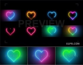 8组霓虹灯发光心形背景透明通道 PR/AE/FCPX视频素材