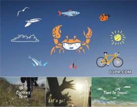 AE模板 40组手绘卡通标题旅行自行车蝴蝶螃蟹小鱼动画元素