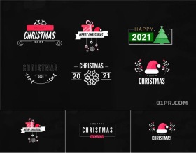 FCPX插件 7组新年圣诞节日动态标题礼物圣诞帽动画文字