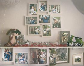 AE模板相册 25张55秒墙面照片相框全家照家人家庭