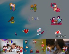 PR基本图形预设 手绘恋爱动画卡通人物贴纸 PR素材