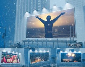PR模板片头 冬天冬季街舞 雪白飞雪城市广告牌 6张33秒