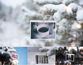 AE相册模板 快乐圣诞节冬天白雪圣诞树悬挂照片 21张76秒