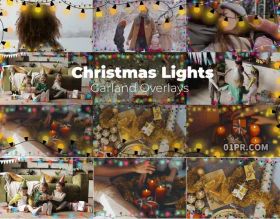 PR特效预设 9组彩色灯光动画边框 圣诞节光效遮罩