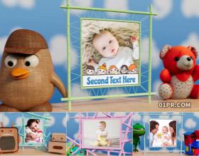 AE电子相册模板 3D照片可爱儿童小孩子幼儿生日 74秒