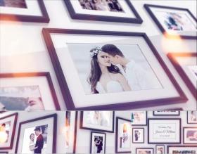 AE电子相册模板 浪漫相框婚礼照片画廊墙面幻灯片 43秒53张