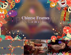 视频素材4K 中国风动画老虎熊猫新年春节边框 支持PR AE FCPX