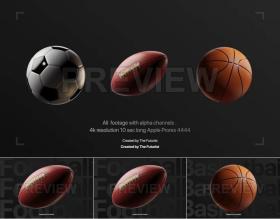 视频素材4K 足球篮球橄榄球缓慢旋转运动球体透明通道 支持PR AE